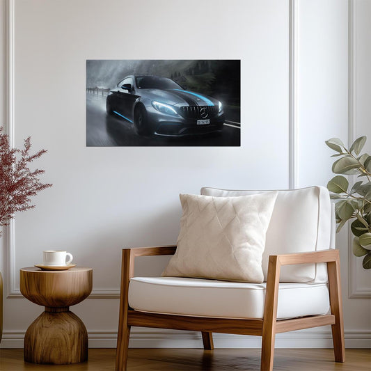 Mercedes-AMG C63 S Coupe | German Performance Car Poster | Sports Coupe in the Rain - Cars Poster