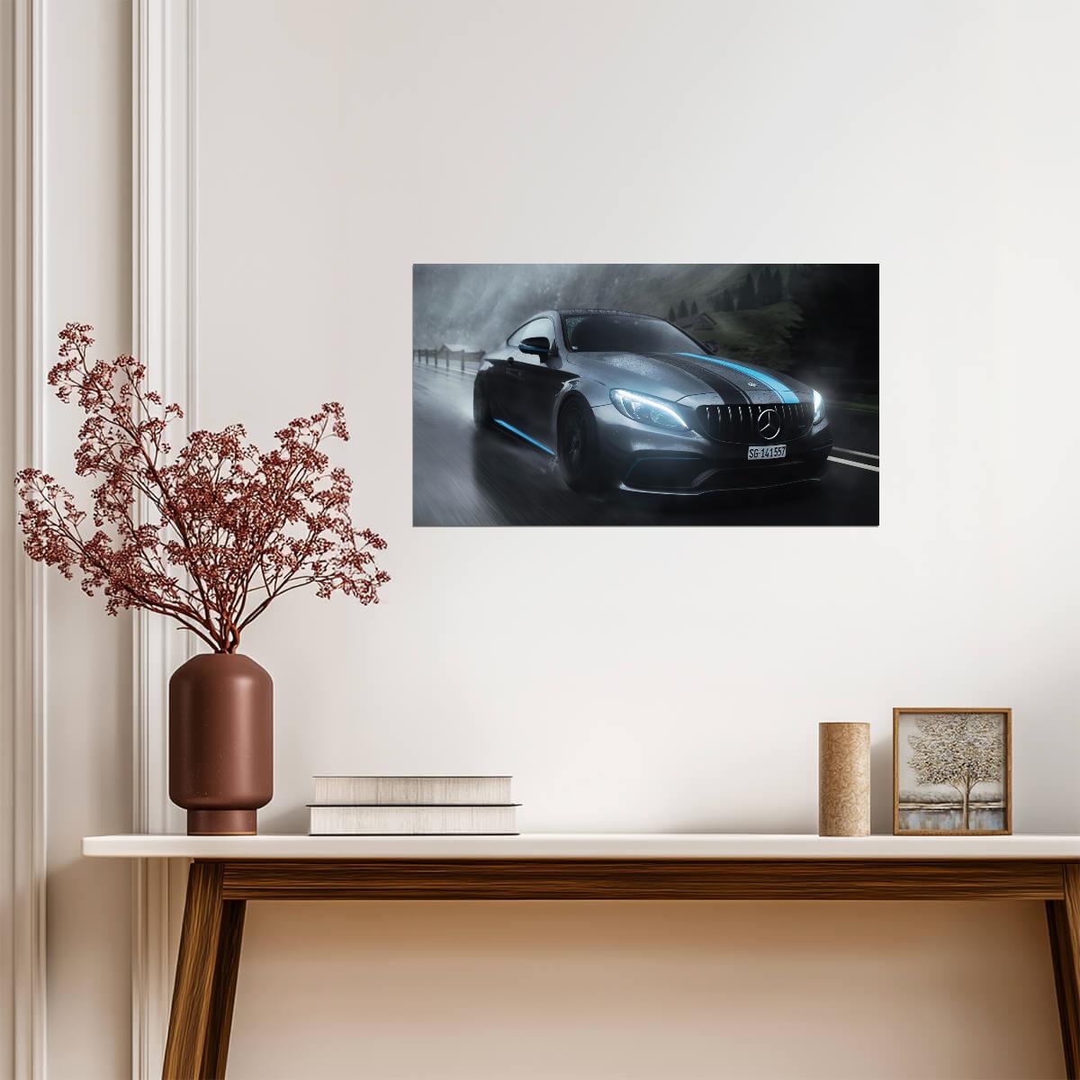 Mercedes-AMG C63 S Coupe | German Performance Car Poster | Sports Coupe in the Rain - Cars Poster