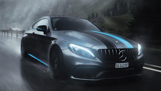 Mercedes-AMG C63 S Coupe | German Performance Car Poster | Sports Coupe in the Rain - Cars Poster
