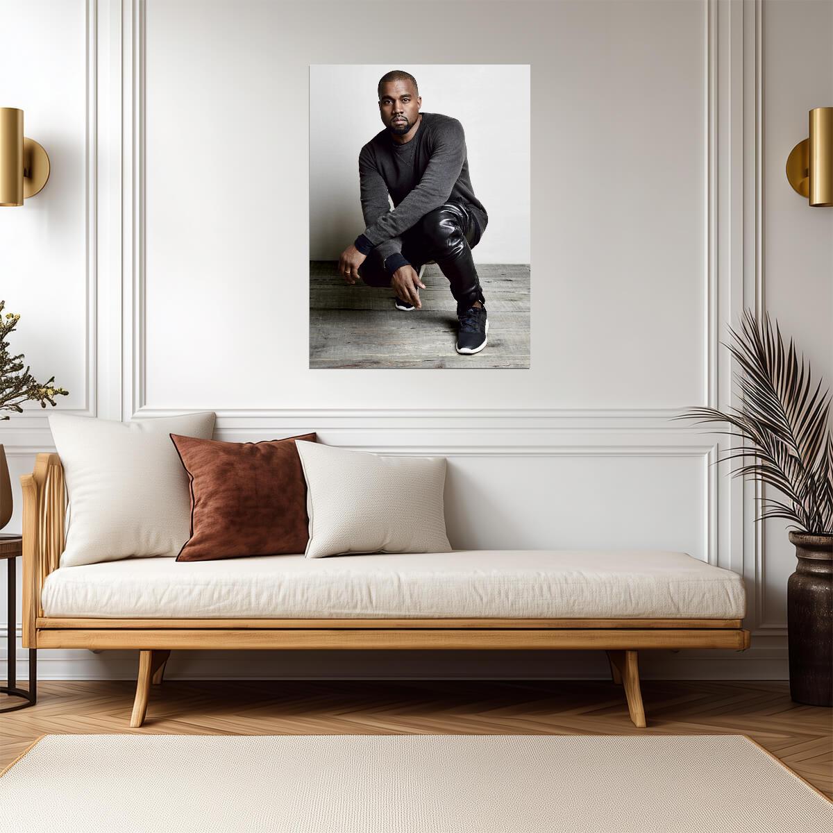 Kanye West Squatting Pose | Celebritie Portrait Poster | Hip Hop Fashion Art - Music Poster