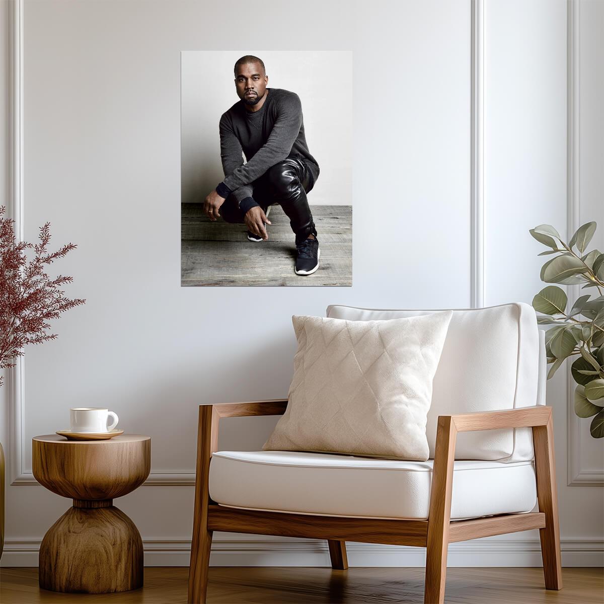 Kanye West Squatting Pose | Celebritie Portrait Poster | Hip Hop Fashion Art - Music Poster