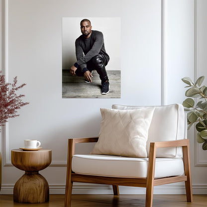 Kanye West Squatting Pose | Celebritie Portrait Poster | Hip Hop Fashion Art - Music Poster