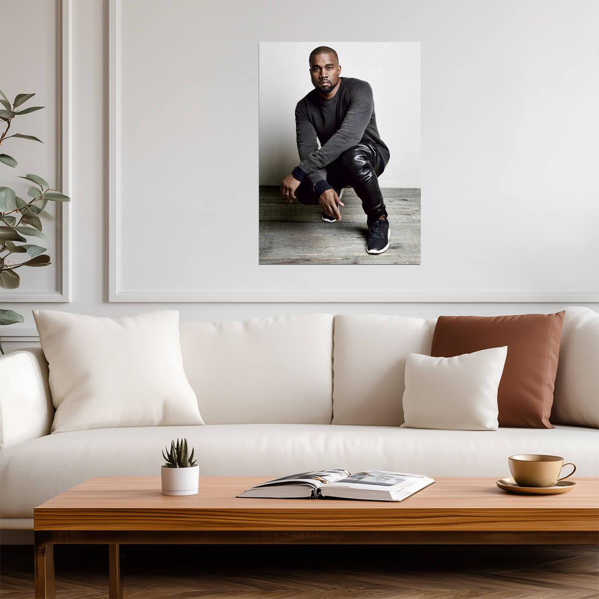 Kanye West Squatting Pose | Celebritie Portrait Poster | Hip Hop Fashion Art - Music Poster