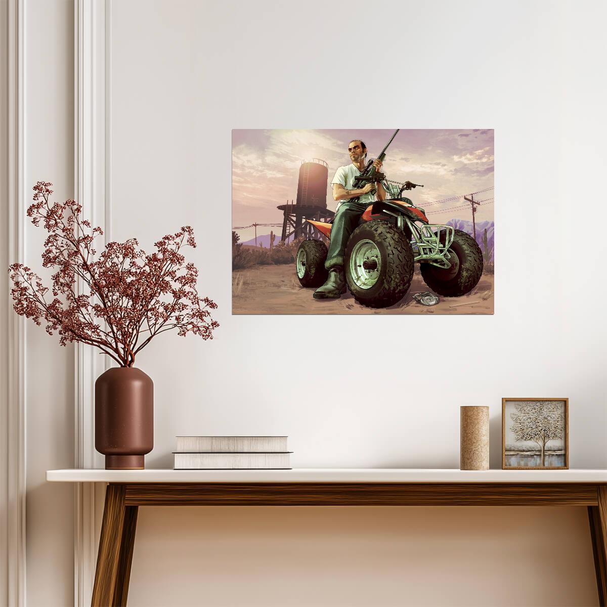 Grand Theft Auto V Trevor Philips on ATV | Character Promo Art Poster | Action Game Wall Decor - Video Games Poster