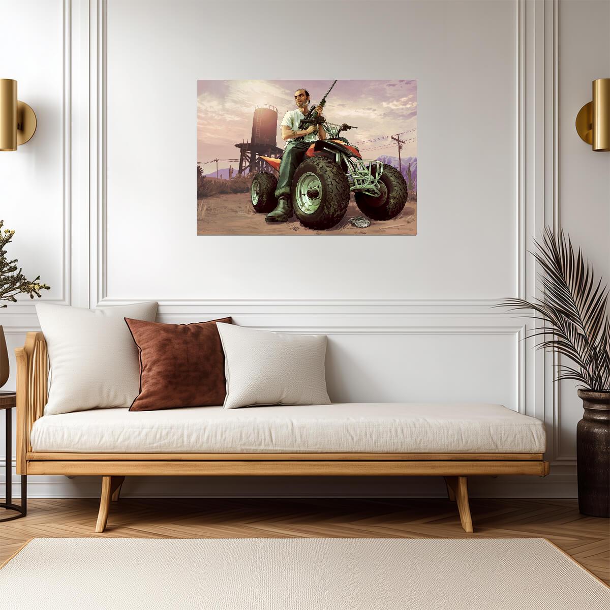 Grand Theft Auto V Trevor Philips on ATV | Character Promo Art Poster | Action Game Wall Decor - Video Games Poster