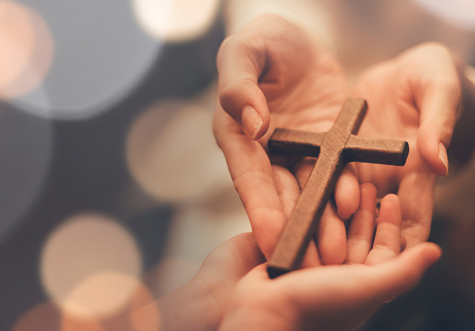 Hands Holding Wooden Cross | Christian Faith Poster | Religious Photography Art - Photography Poster