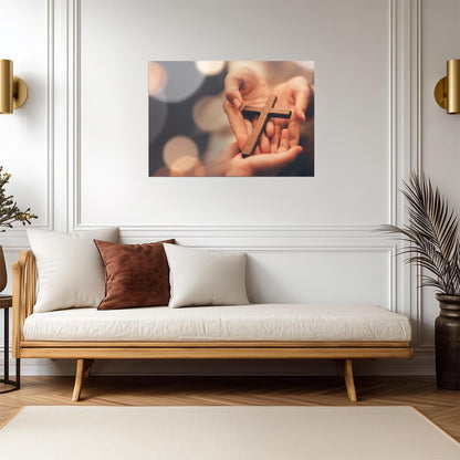 Hands Holding Wooden Cross | Christian Faith Poster | Religious Photography Art - Photography Poster