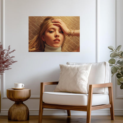 Sydney Sweeney Close Up Portrait | Gold Jewelry Photo | Celebrity Actress Poster - Celebrities Poster