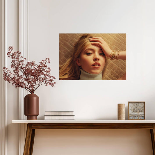 Sydney Sweeney Close Up Portrait | Gold Jewelry Photo | Celebrity Actress Poster - Celebrities Poster