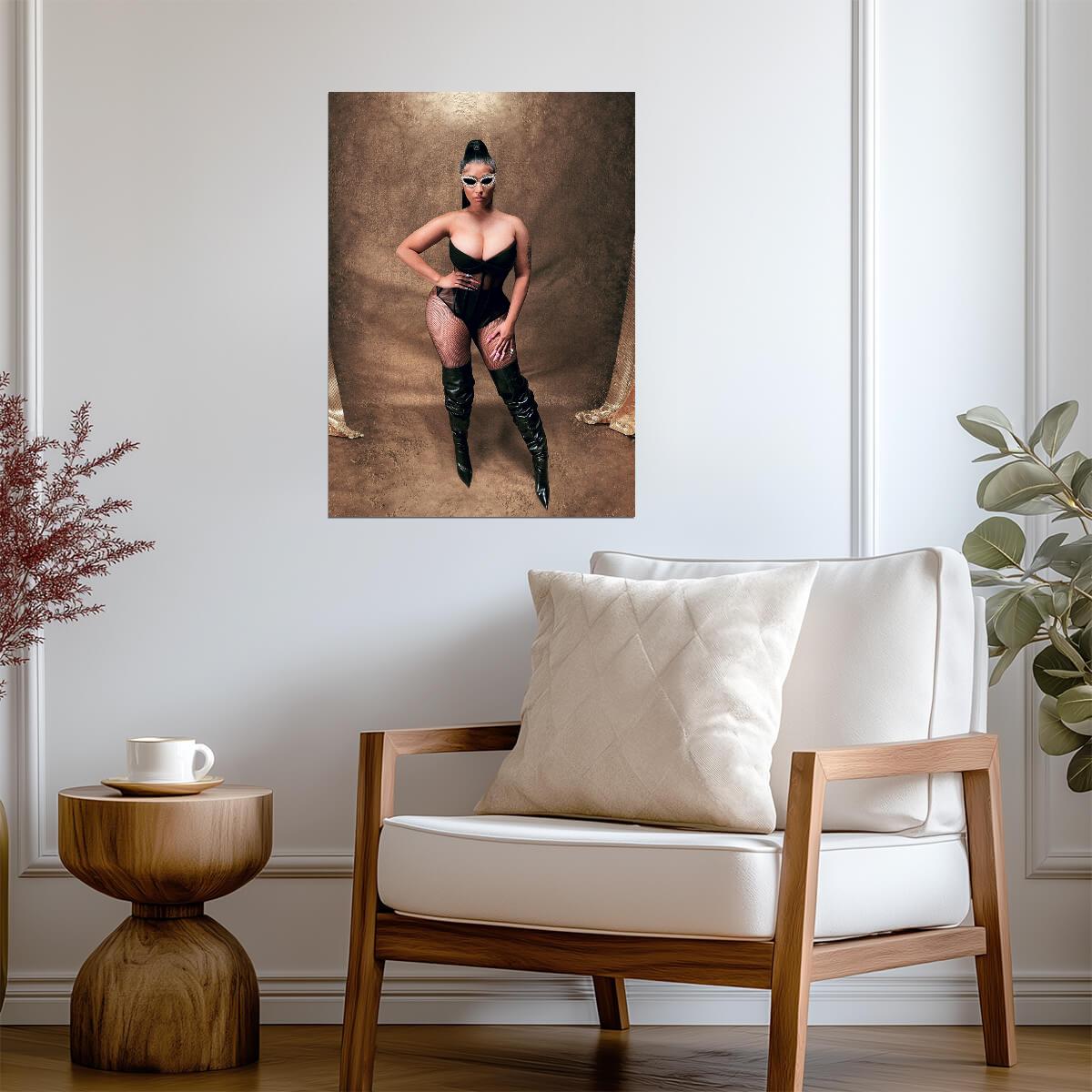 Nicki Minaj Black Bodysuit & Fishnets | Photoshoot Poster | Sexy Hip Hop Star - Music Poster