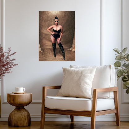Nicki Minaj Black Bodysuit & Fishnets | Photoshoot Poster | Sexy Hip Hop Star - Music Poster