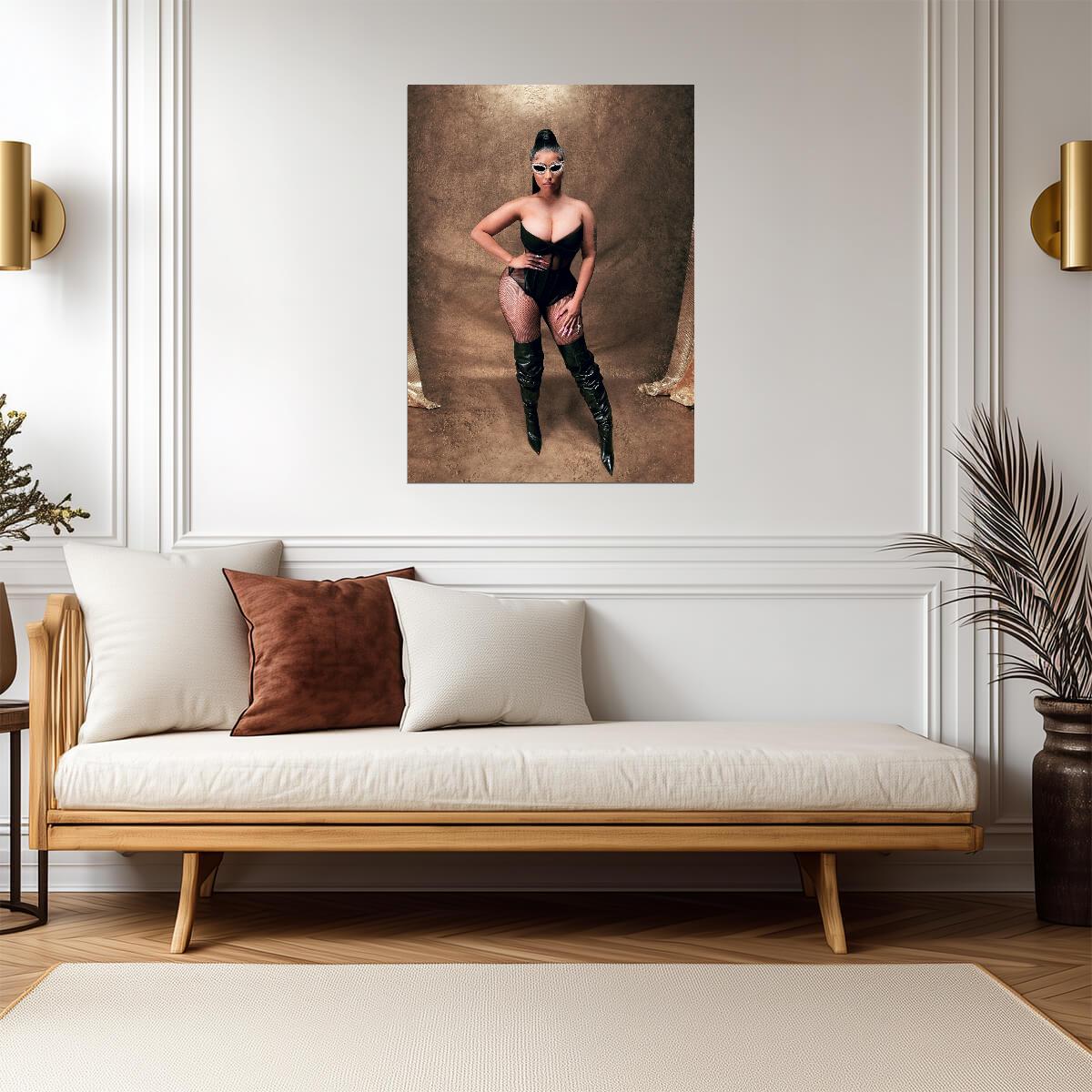 Nicki Minaj Black Bodysuit & Fishnets | Photoshoot Poster | Sexy Hip Hop Star - Music Poster