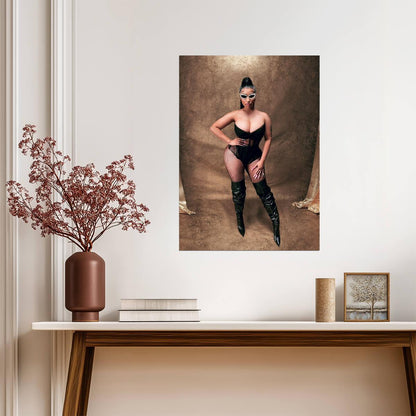 Nicki Minaj Black Bodysuit & Fishnets | Photoshoot Poster | Sexy Hip Hop Star - Music Poster