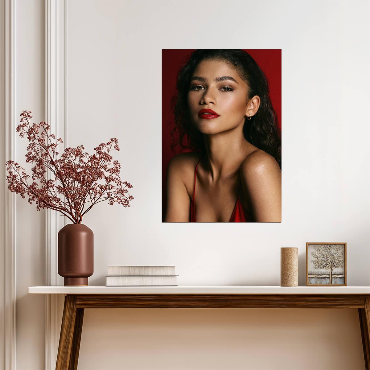 Zendaya Red Background Portrait | Celebrity Photoshoot Poster | Sexy Modern Actress Art - Celebrities Poster