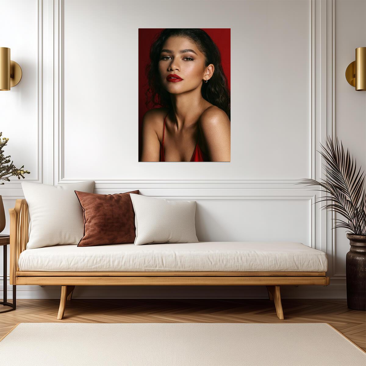 Zendaya Red Background Portrait | Celebrity Photoshoot Poster | Sexy Modern Actress Art - Celebrities Poster