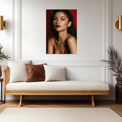 Zendaya Red Background Portrait | Celebrity Photoshoot Poster | Sexy Modern Actress Art - Celebrities Poster