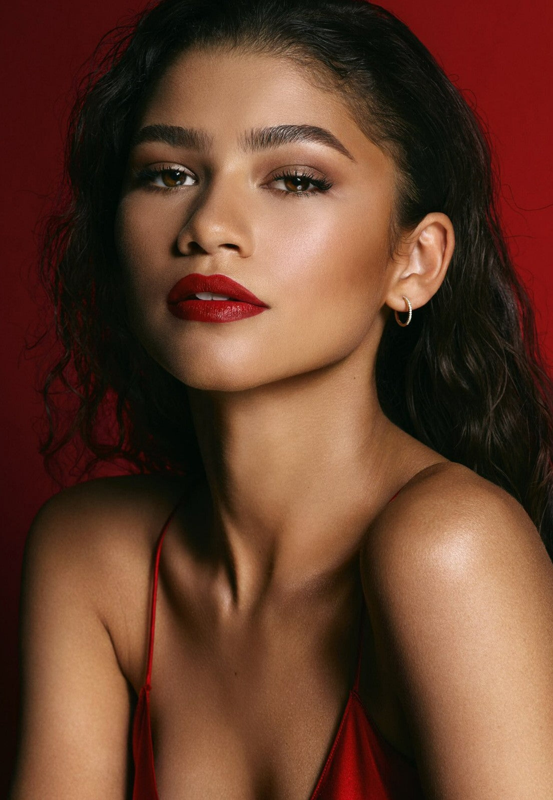Zendaya Red Background Portrait | Celebrity Photoshoot Poster | Sexy Modern Actress Art - Celebrities Poster