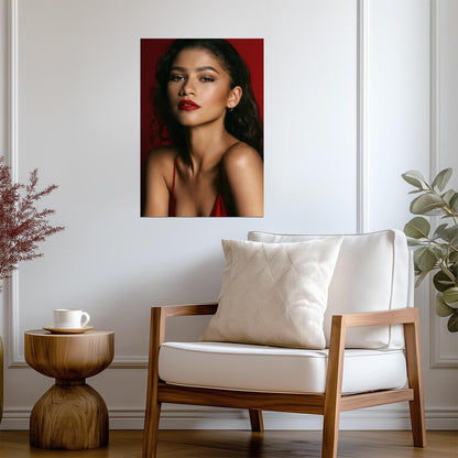 Zendaya Red Background Portrait | Celebrity Photoshoot Poster | Sexy Modern Actress Art - Celebrities Poster