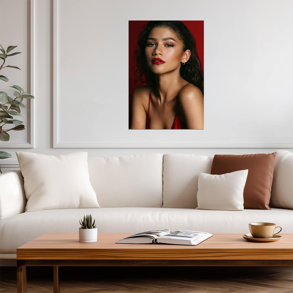 Zendaya Red Background Portrait | Celebrity Photoshoot Poster | Sexy Modern Actress Art - Celebrities Poster