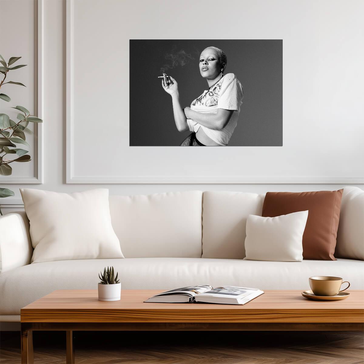 Doja Cat Smoking Black and White | Fishnet Portrait Poster | Sexy Hip Hop Art - Music Poster