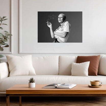 Doja Cat Smoking Black and White | Fishnet Portrait Poster | Sexy Hip Hop Art - Music Poster