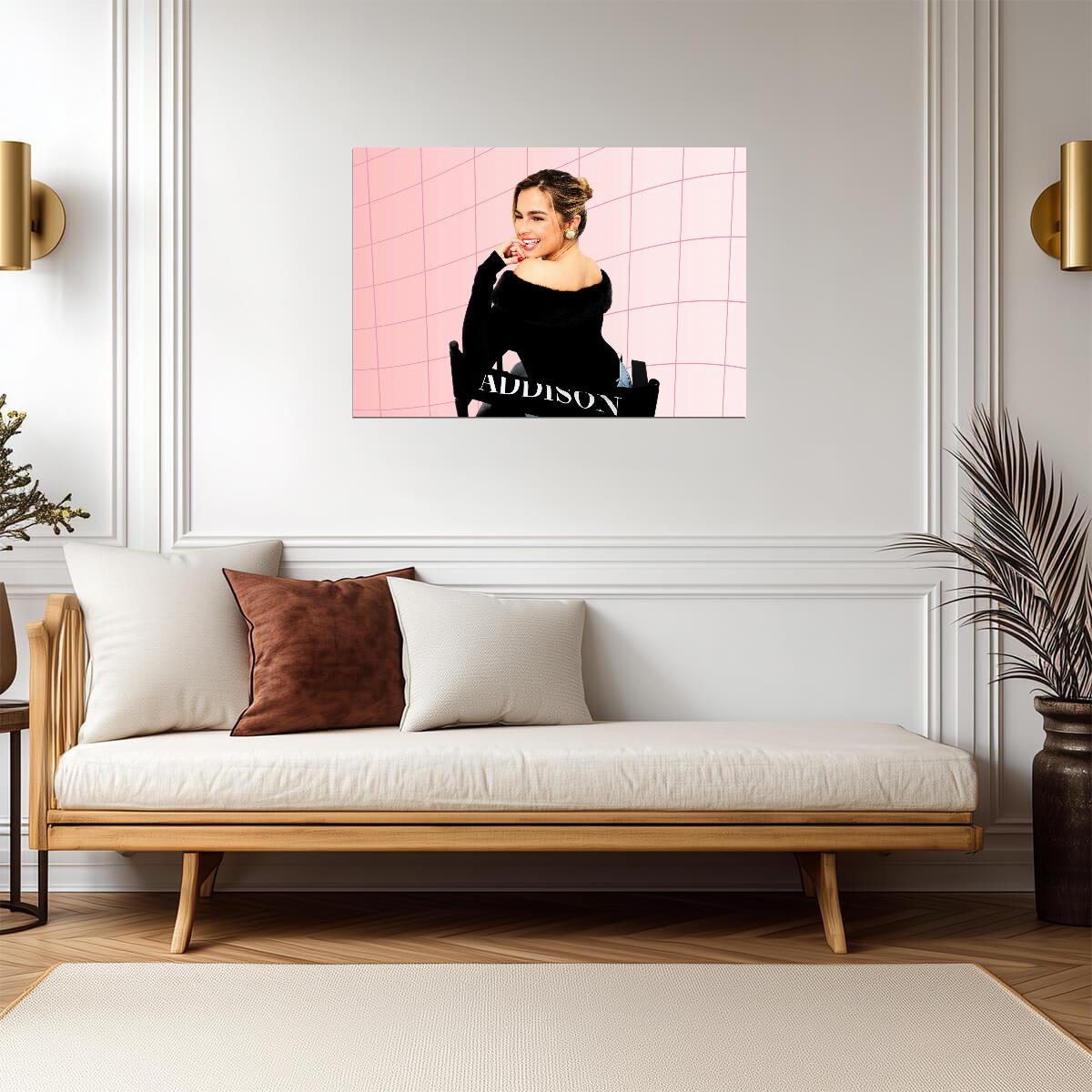 Addison Rae Pink Background | Influencer Poster | Pastel Grid Print - Celebrities Poster