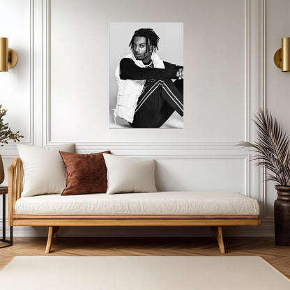 Playboi Carti Black and White Photoshoot | White Vest Portrait Poster | Hip Hop Fashion Art - Music Poster