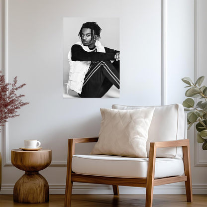 Playboi Carti Black and White Photoshoot | White Vest Portrait Poster | Hip Hop Fashion Art - Music Poster