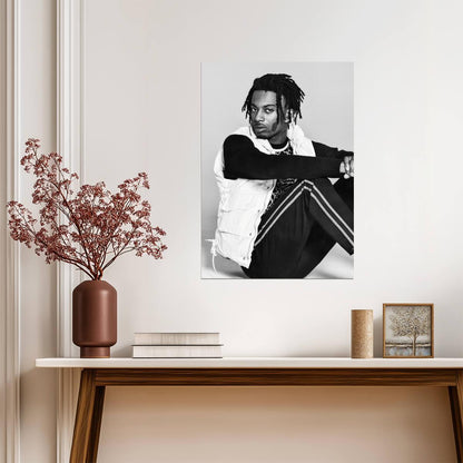 Playboi Carti Black and White Photoshoot | White Vest Portrait Poster | Hip Hop Fashion Art - Music Poster