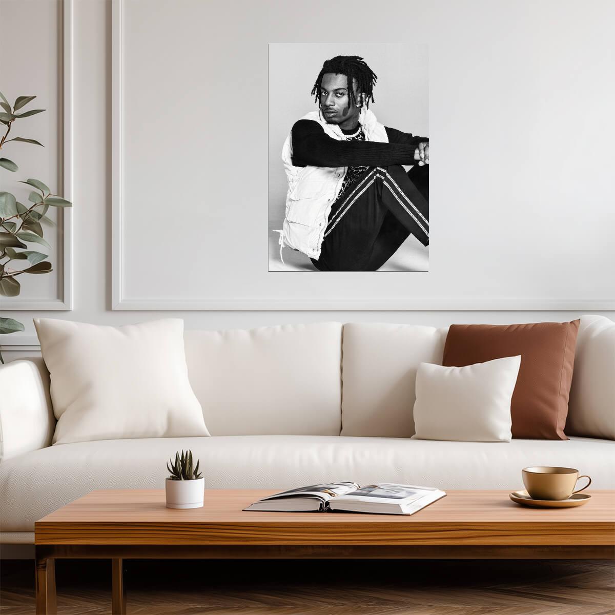 Playboi Carti Black and White Photoshoot | White Vest Portrait Poster | Hip Hop Fashion Art - Music Poster
