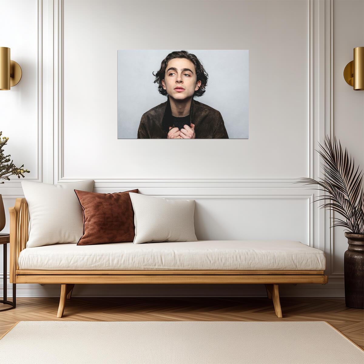 Timothée Chalamet Brown Suede Jacket | Young Actor Portrait | Celebrity Wall Decor Poster - Celebrities Poster