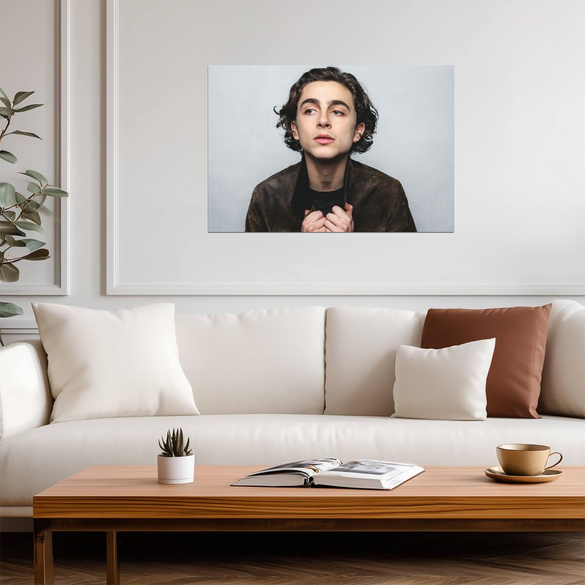 Timothée Chalamet Brown Suede Jacket | Young Actor Portrait | Celebrity Wall Decor Poster - Celebrities Poster
