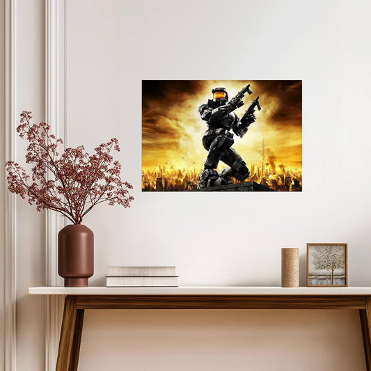 Halo 2 Master Chief Dual Wielding | Classic FPS Game Poster | Sci-Fi Shooter Wall Art - Video Games Poster