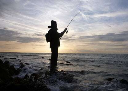 Fisherman Silhouette at Sunset | Fishing Photography Poster | Peaceful Lake Wall Art - Photography Poster