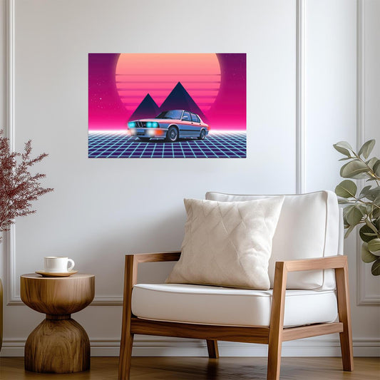 BMW M5 E28 | Retrowave & Synthwave Art Poster | 80s Style Classic Car Print - Cars Poster