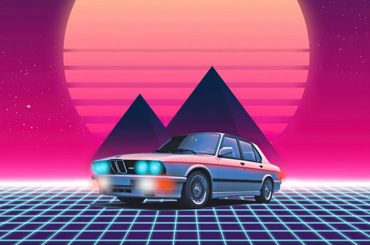 BMW M5 E28 | Retrowave & Synthwave Art Poster | 80s Style Classic Car Print - Cars Poster