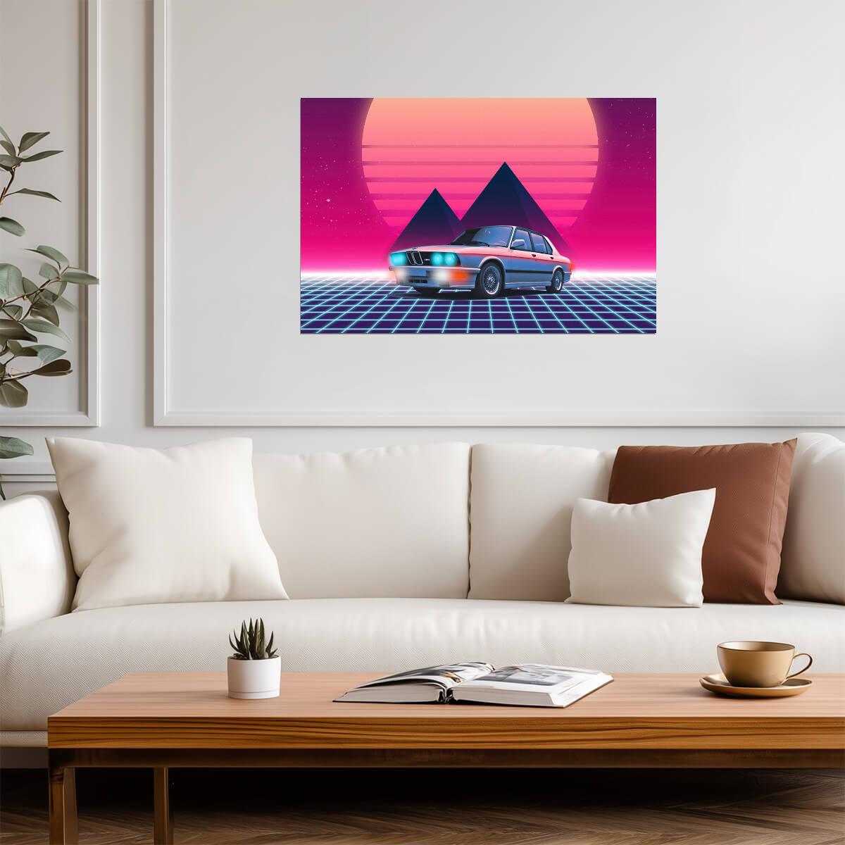 BMW M5 E28 | Retrowave & Synthwave Art Poster | 80s Style Classic Car Print - Cars Poster