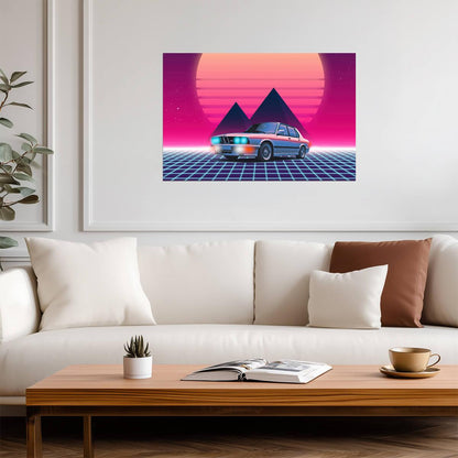 BMW M5 E28 | Retrowave & Synthwave Art Poster | 80s Style Classic Car Print - Cars Poster