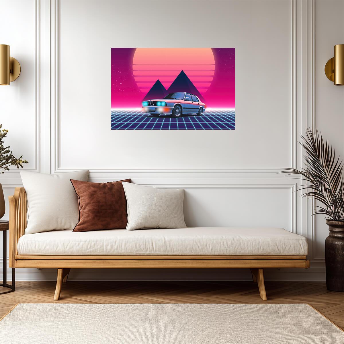 BMW M5 E28 | Retrowave & Synthwave Art Poster | 80s Style Classic Car Print - Cars Poster