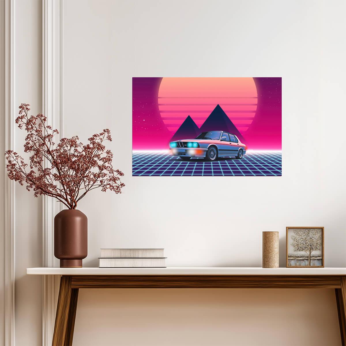 BMW M5 E28 | Retrowave & Synthwave Art Poster | 80s Style Classic Car Print - Cars Poster