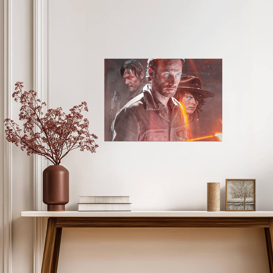 The Walking Dead Rick & Carl Grimes | Red Flare Key Art | Zombie Drama Poster - Movies & TV Poster