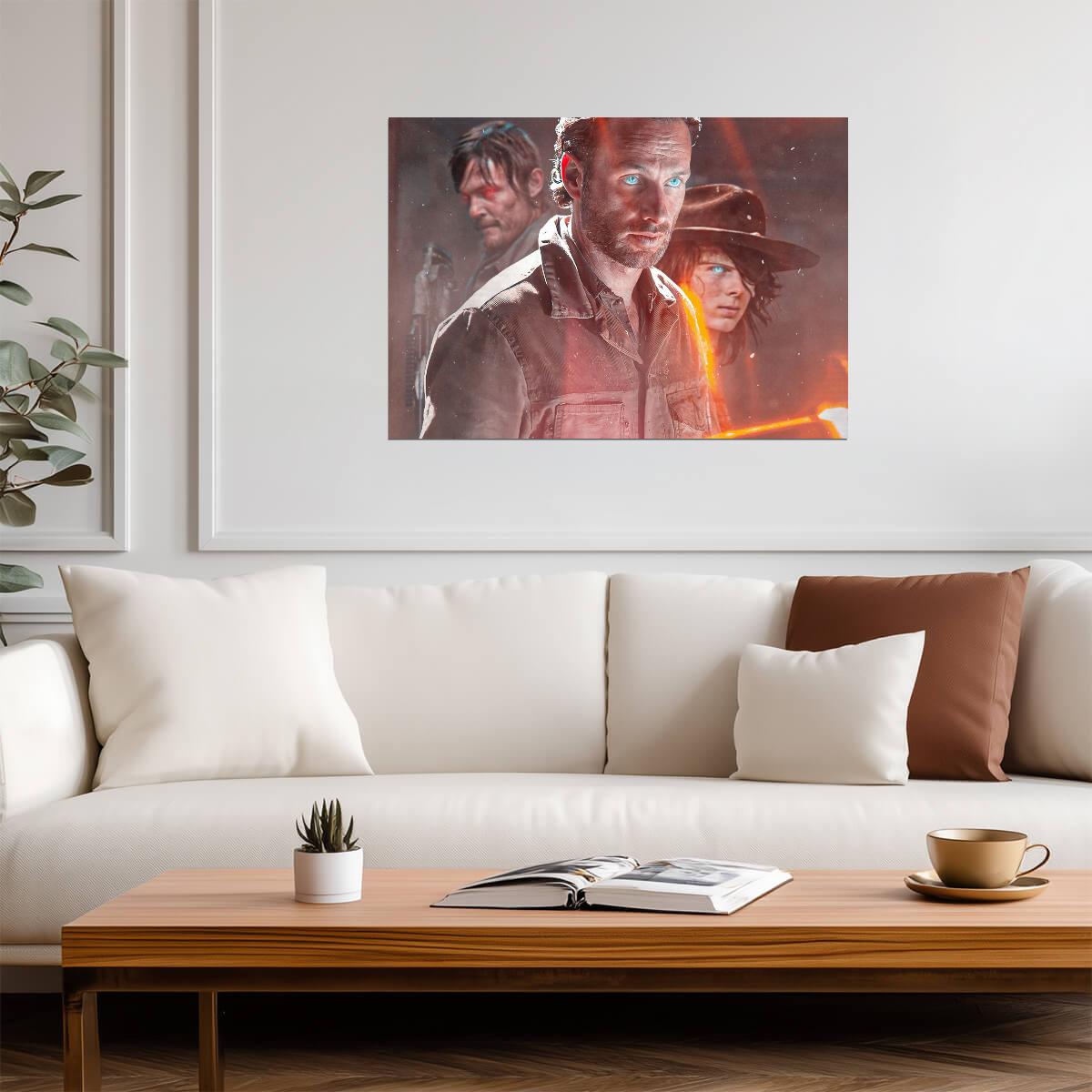 The Walking Dead Rick & Carl Grimes | Red Flare Key Art | Zombie Drama Poster - Movies & TV Poster