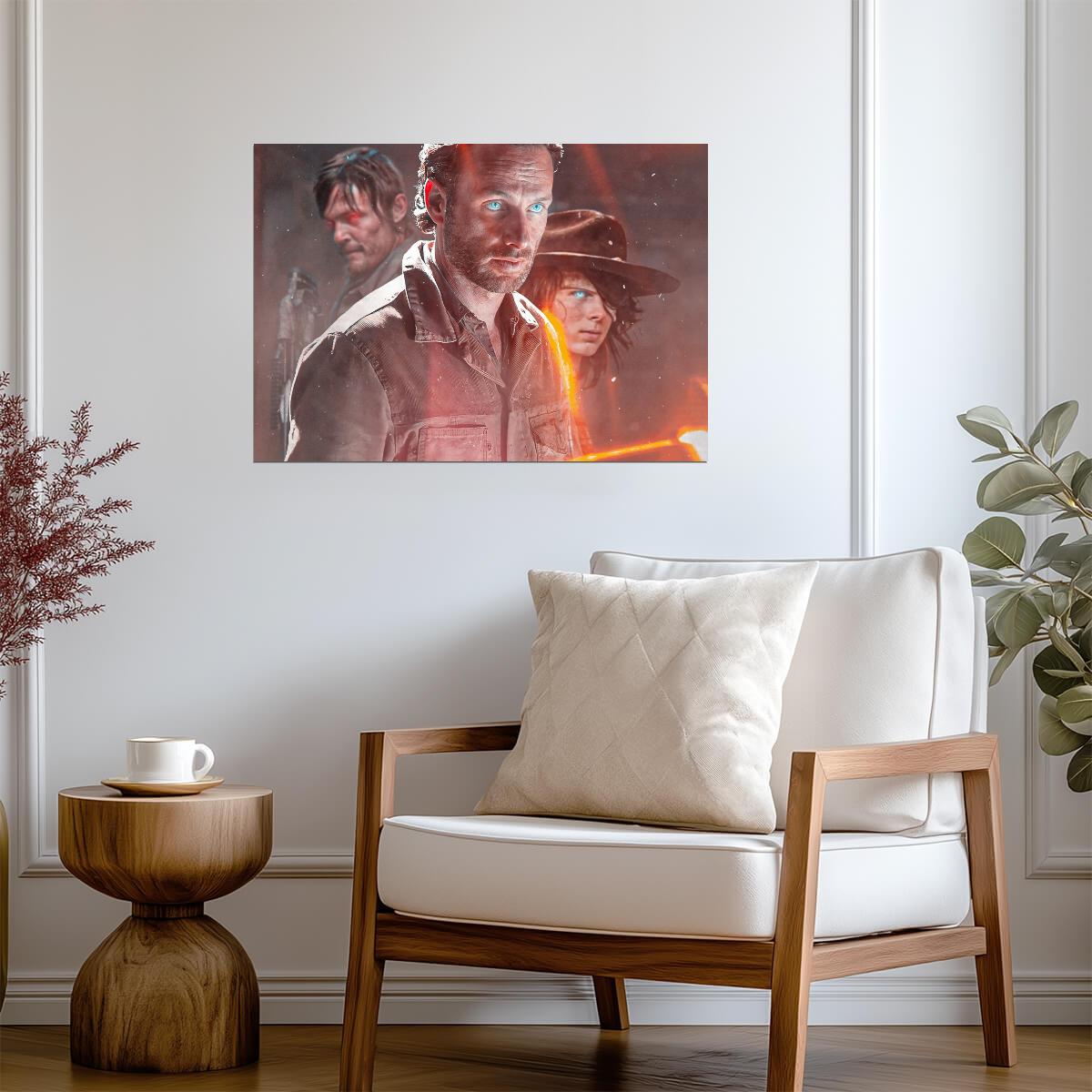 The Walking Dead Rick & Carl Grimes | Red Flare Key Art | Zombie Drama Poster - Movies & TV Poster