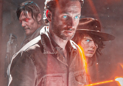 The Walking Dead Rick & Carl Grimes | Red Flare Key Art | Zombie Drama Poster - Movies & TV Poster