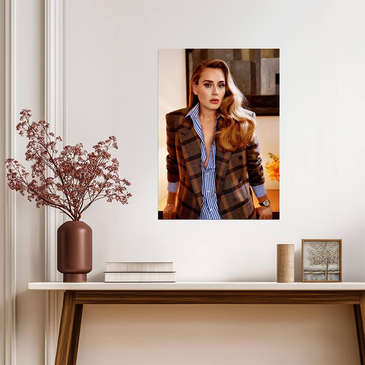 Adele Plaid Blazer | Pop Star Poster | Elegant Fashion Photo - Music Poster