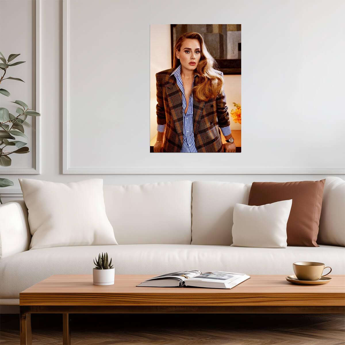 Adele Plaid Blazer | Pop Star Poster | Elegant Fashion Photo - Music Poster