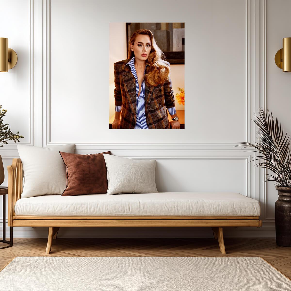 Adele Plaid Blazer | Pop Star Poster | Elegant Fashion Photo - Music Poster