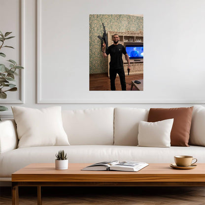 Khamzat Chimaev Holding Guns | MMA Fighter Poster | Combat Sports Wall Art - Sports Poster