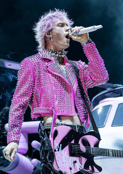 Machine Gun Kelly Pink Spiked Jacket | Live Performance Photo | Pop Punk Poster - Music Poster