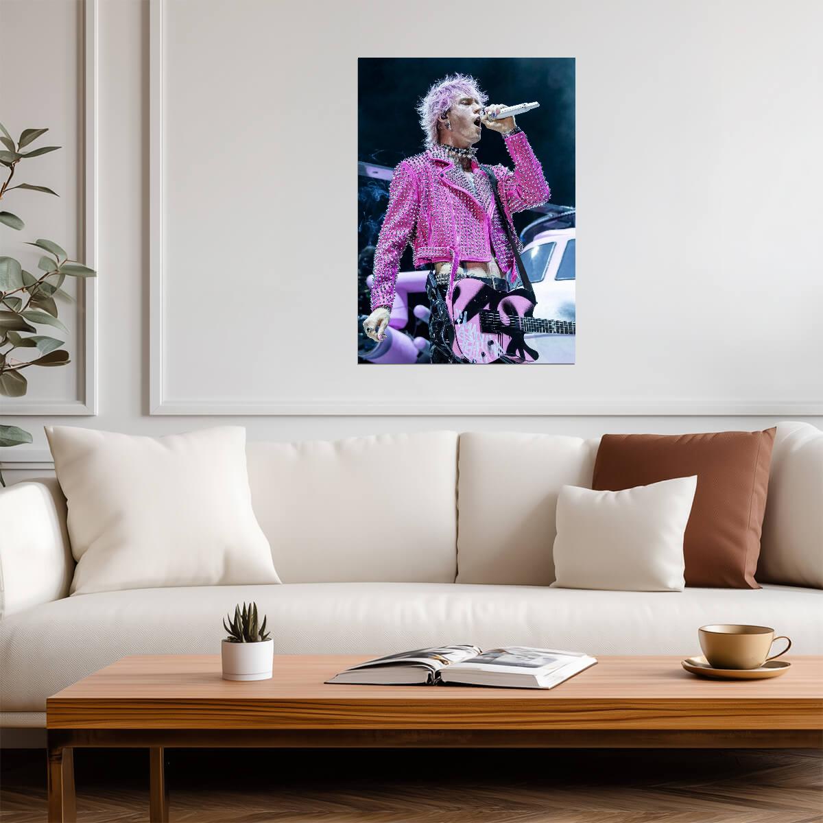 Machine Gun Kelly Pink Spiked Jacket | Live Performance Photo | Pop Punk Poster - Music Poster